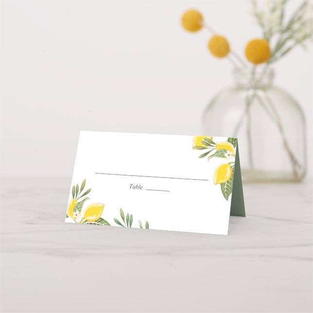 Lemon Wedding Place Card Rustic Foliage Citrus (Front)