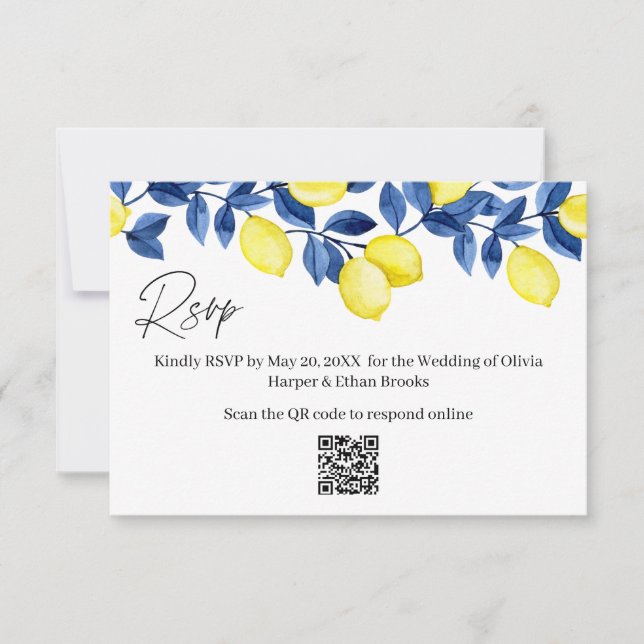 Lemon Wedding RSVP QR Code Card (Front)