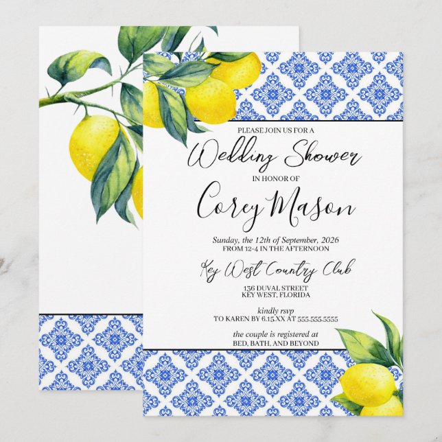 Lemon Wedding Shower Invitation (Front/Back)