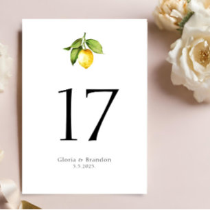 Lemon Wedding Table Number Card