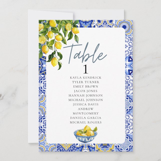 Lemon Wedding Table Number Hanging Seating Chart (Front)