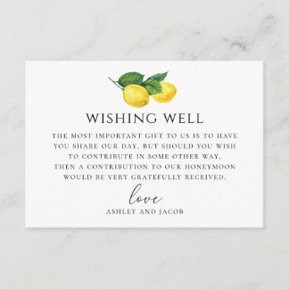 Lemon Wedding Wishing Well | Rustic Honeymoon Enclosure Card
