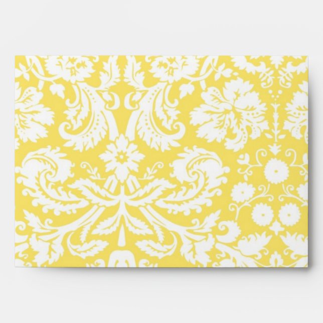 Lemon White Damask Wedding Envelope (Front)