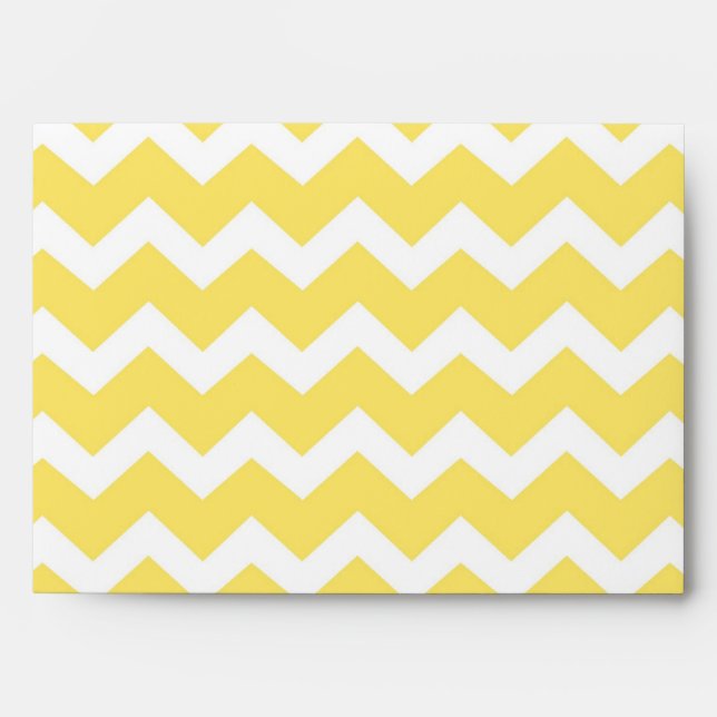 Lemon White Grey Chevron Wedding Envelope (Front)