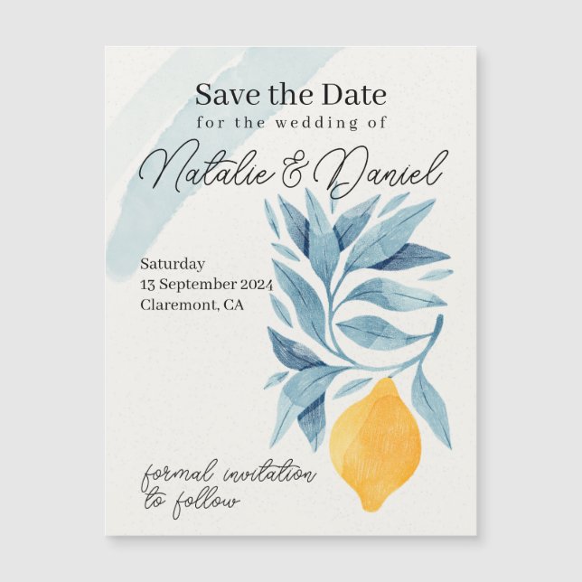 Lemon with blue leaves botanical illustration (Front)