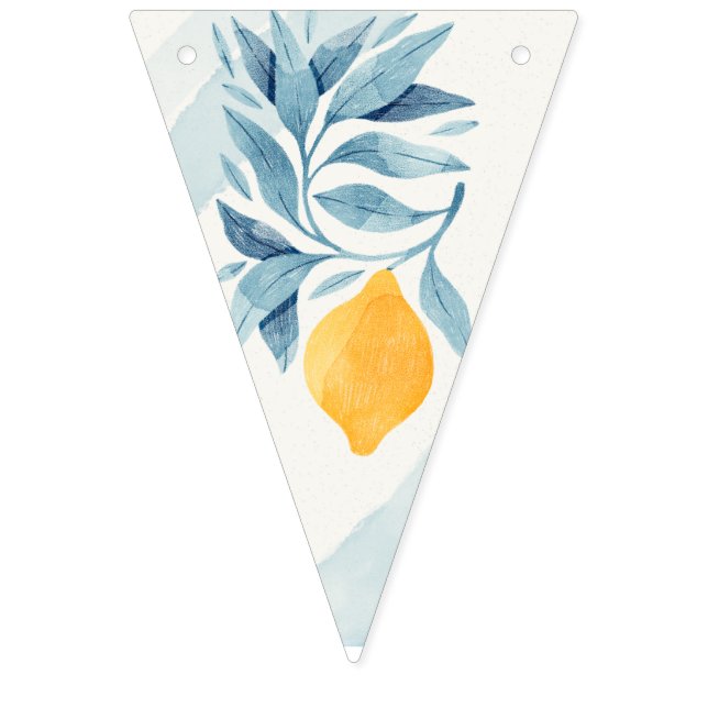 Lemon with blue leaves botanical illustration bunting  (First Flag)