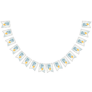 Lemon with blue leaves botanical illustration bunting