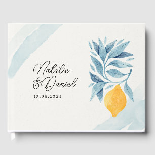 Lemon with blue leaves botanical illustration guest book