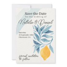 Lemon with blue leaves botanical illustration