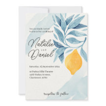 Lemon with blue leaves botanical illustration