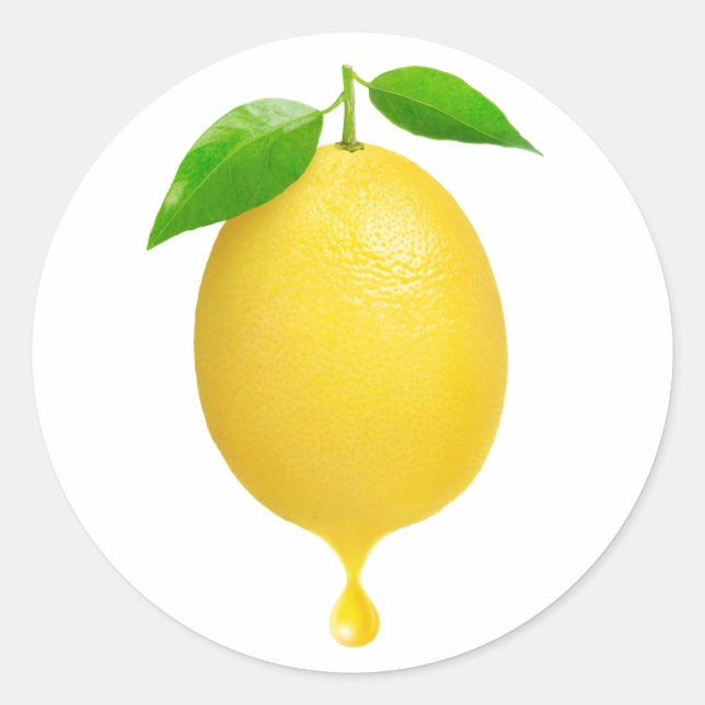 Lemon with drop of juice classic round sticker (Front)