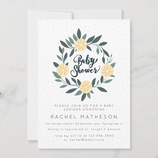 Lemon wreath baby shower invitation (Front)