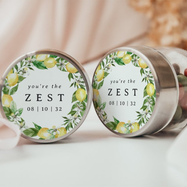 Lemon Wreath You're the Zest Bridal Shower Favour Classic Round Sticker (Creator Uploaded)