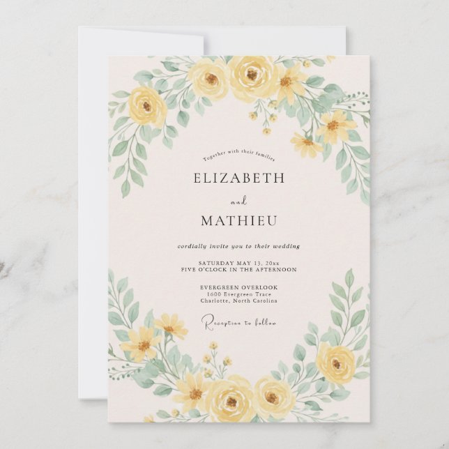 Lemon Yellow Airy Summer Wedding Invitation (Front)