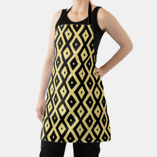 Lemon yellow and black diamond pattern apron