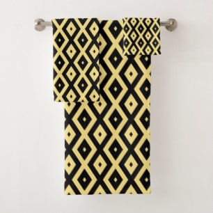 Lemon yellow and black diamond pattern bath towel set