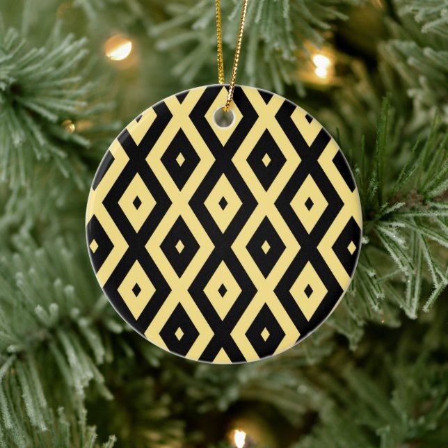 Lemon yellow and black diamond pattern ceramic tree decoration (Tree)