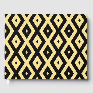 Lemon yellow and black diamond pattern guest book