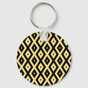 Lemon yellow and black diamond pattern key ring