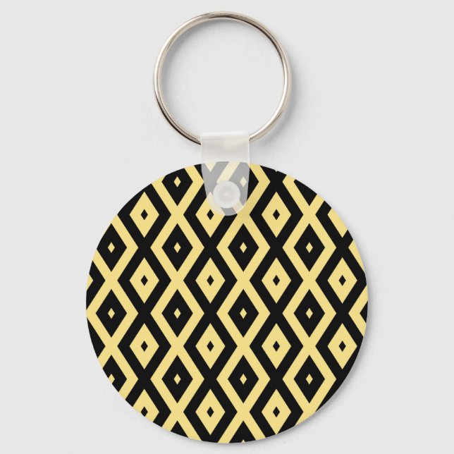 Lemon yellow and black diamond pattern key ring (Front)