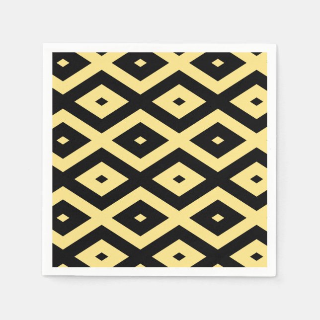 Lemon yellow and black diamond pattern napkin (Front)