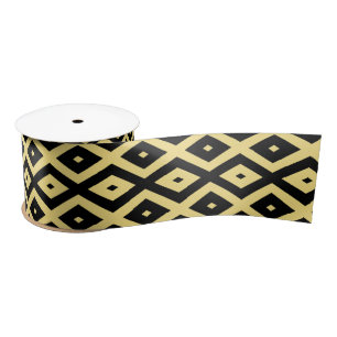 Lemon yellow and black diamond pattern satin ribbon