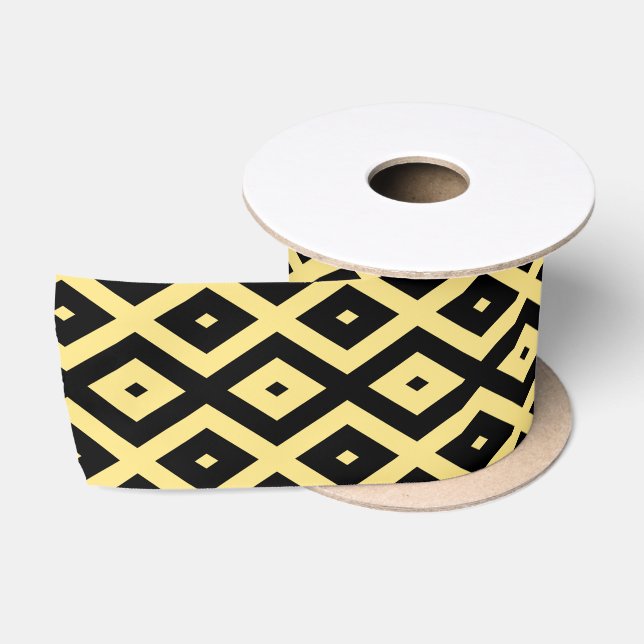 Lemon yellow and black diamond pattern satin ribbon (Spool)