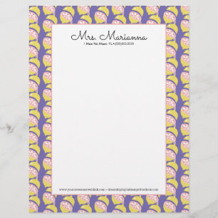 Lemon Yellow and Pink Dripping Summer Pattern Custom Letterhead