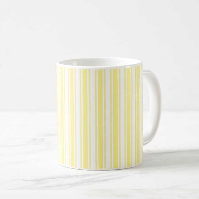 Lemon yellow and white candy stripes coffee mug (Front Right)