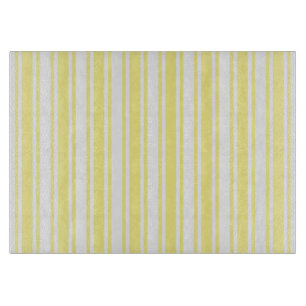 Lemon yellow and white candy stripes cutting board