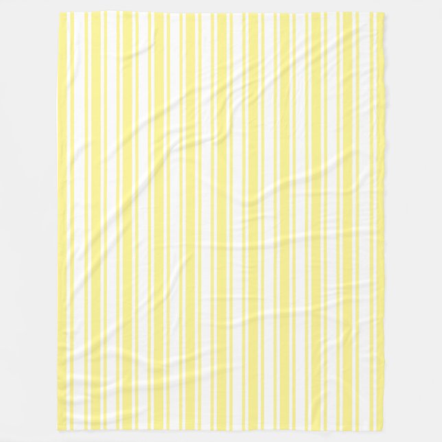 Lemon yellow and white candy stripes fleece blanket (Front)