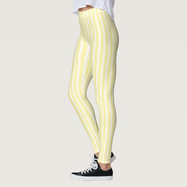Lemon yellow and white candy stripes leggings (Left)