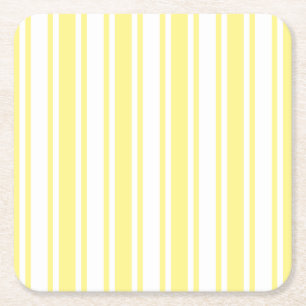 Lemon yellow and white candy stripes square paper coaster