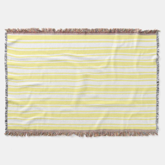 Lemon yellow and white candy stripes throw blanket (Front)