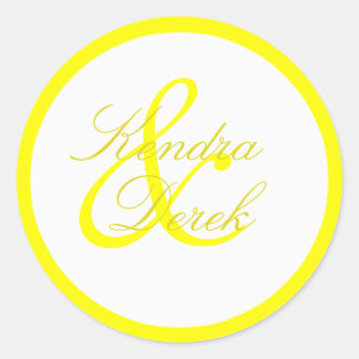Lemon Yellow and White Monogrammed Sticker
