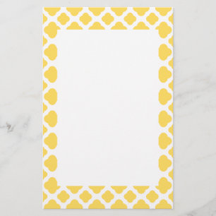 Lemon Yellow and White Quatrefoil Pattern Stationery