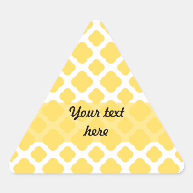Lemon Yellow and White Quatrefoil Pattern Triangle Sticker (Front)