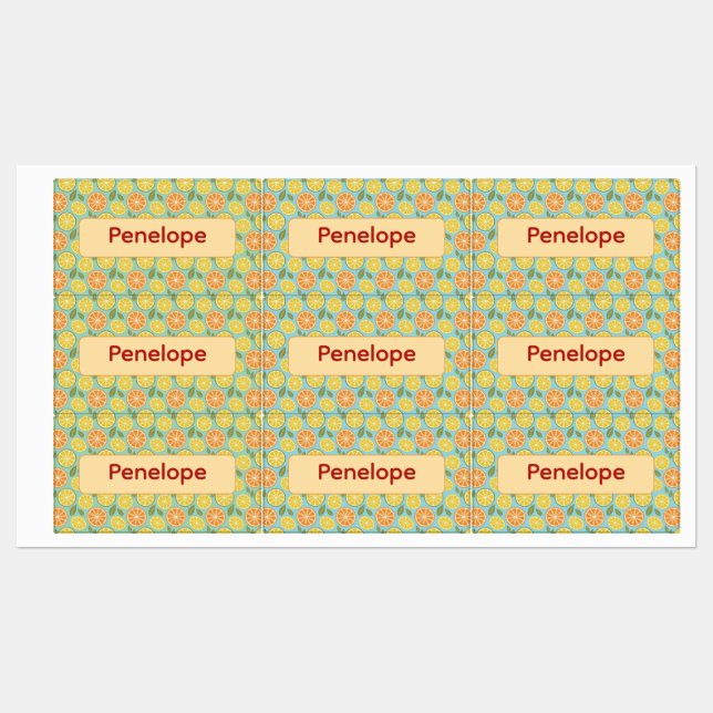 Lemon yellow blue pattern Labels with name (Sheet)