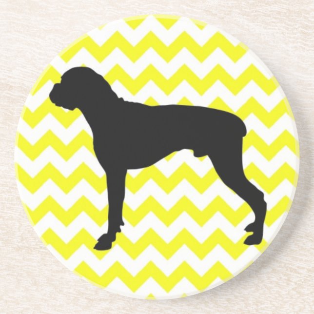 Lemon Yellow Chevron With Boxer Silhouette Coaster (Front)