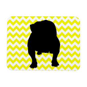 Lemon Yellow Chevron With English Bulldog Shadow Magnet
