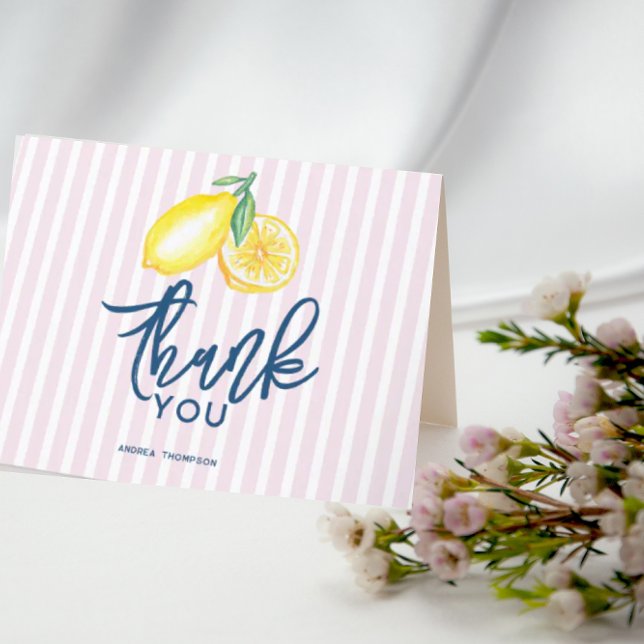 Lemon Yellow Citrus Retro Modern Bridal Shower Thank You Card (Creator Uploaded)