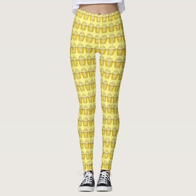 Lemon Yellow Cupcake Cupcakes Cake Print Leggings (Front)