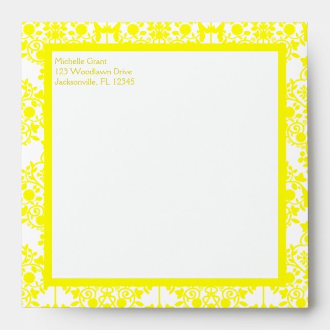 Lemon Yellow Damask Envelope for 5" Square Invite (Front)