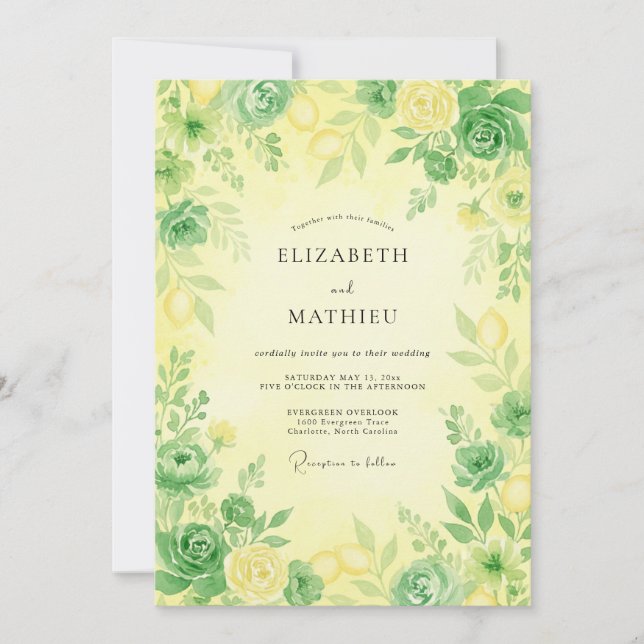 Lemon Yellow Fresh Citrus Summer Wedding Invitation (Front)