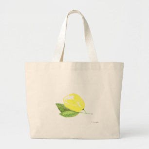 Lemon yellow fruit Watercolor Citrus Summer Large Tote Bag