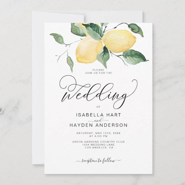 Lemon Yellow Garden Summer Botanical Boho Wedding Invitation (Front)