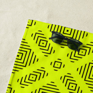 Lemon yellow geometric pattern beach towel