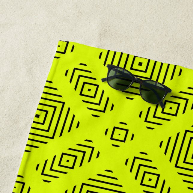 Lemon yellow geometric pattern beach towel (In Situ)