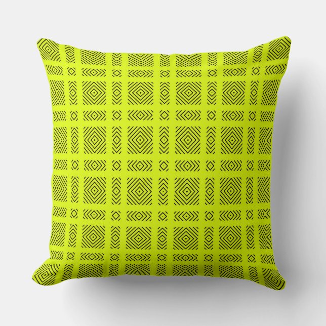Lemon yellow geometric pattern cushion (Front)
