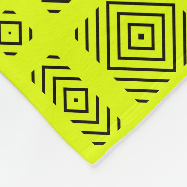 Lemon yellow geometric pattern fleece blanket (Corner)